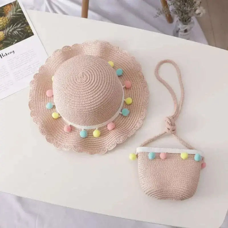 Chapeau de Paille Bébé Fille à Pompons