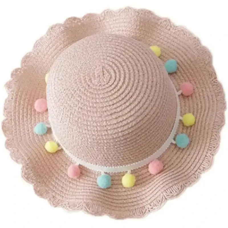 Chapeau de Paille Bébé Fille à Pompons