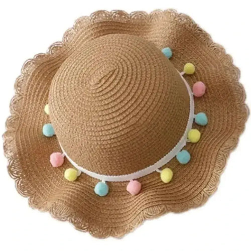 Chapeau de Paille Bébé Fille à Pompons