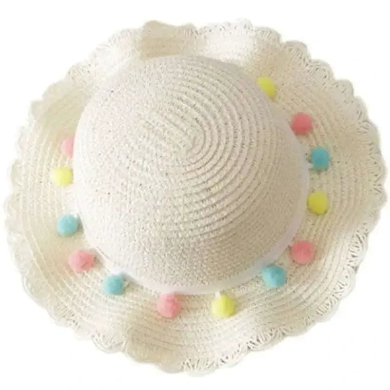 Chapeau de Paille Bébé Fille à Pompons