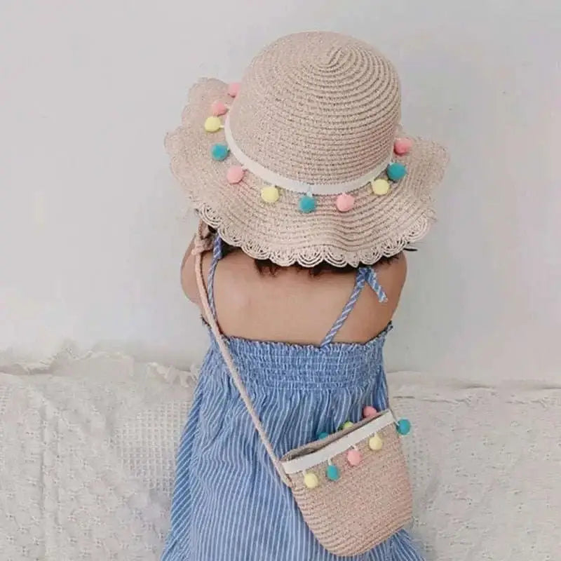Chapeau de Paille Bébé Fille à Pompons