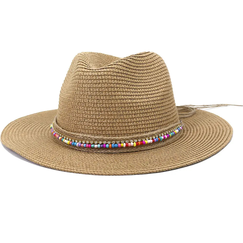 Chapeau de Paille Camel à Perles