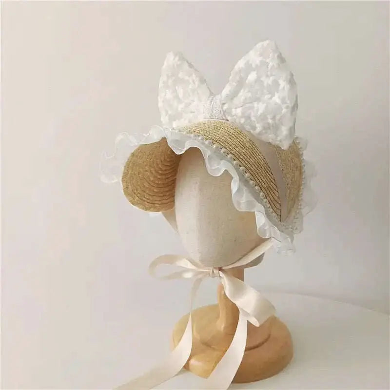 Chapeau de Paille Enfant Cérémonie Dentelle