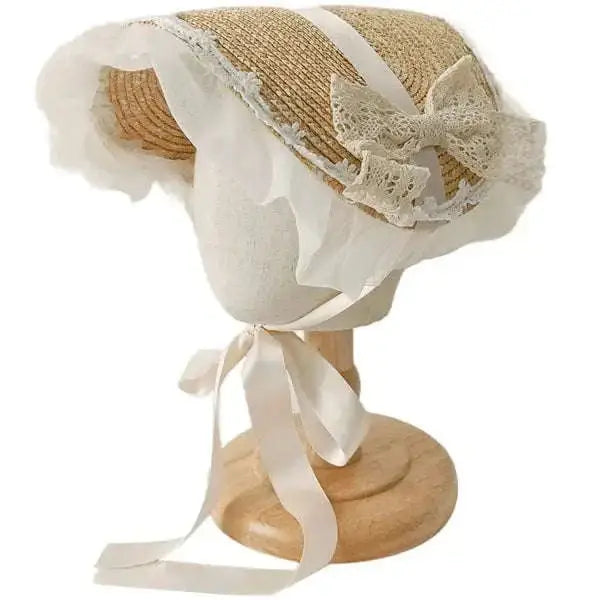 Chapeau de Paille Enfant Cérémonie Dentelle