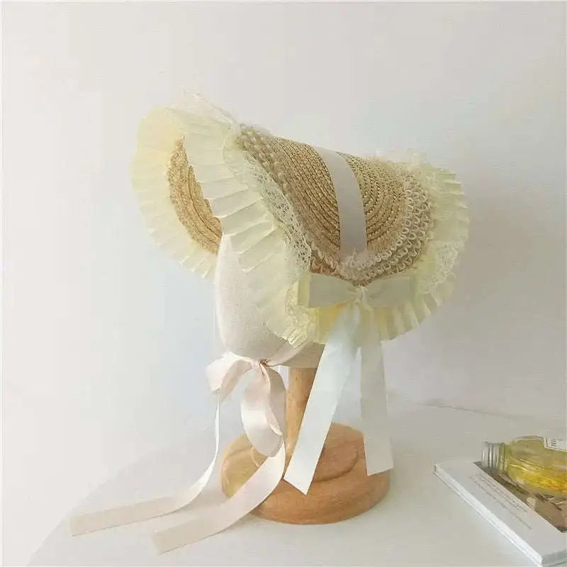 Chapeau de Paille Enfant Cérémonie Dentelle