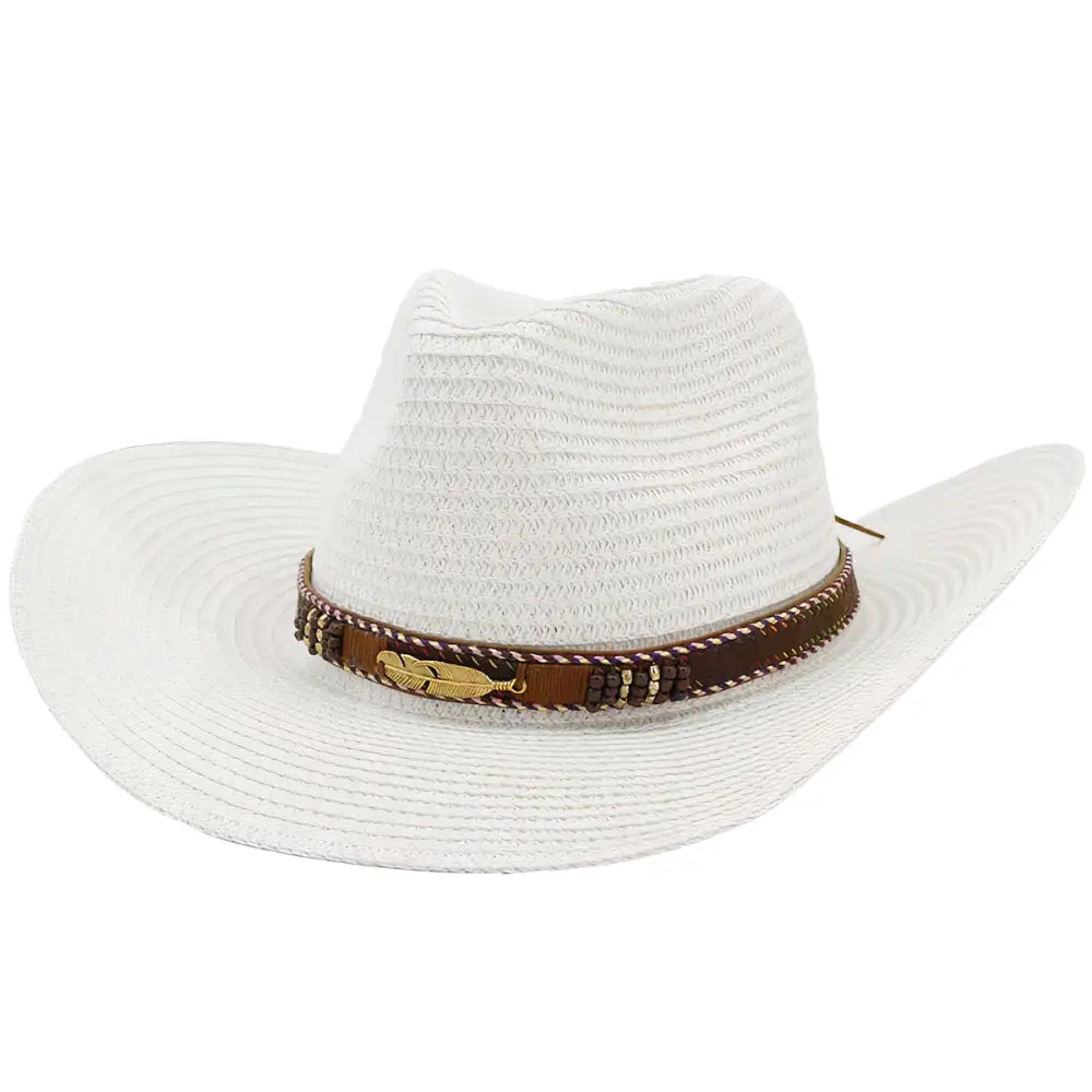 Chapeau de Paille Perles et Plume