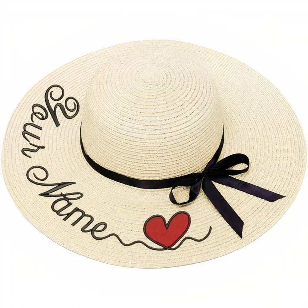Chapeau de Paille Personnalisé Cœur - Blanc