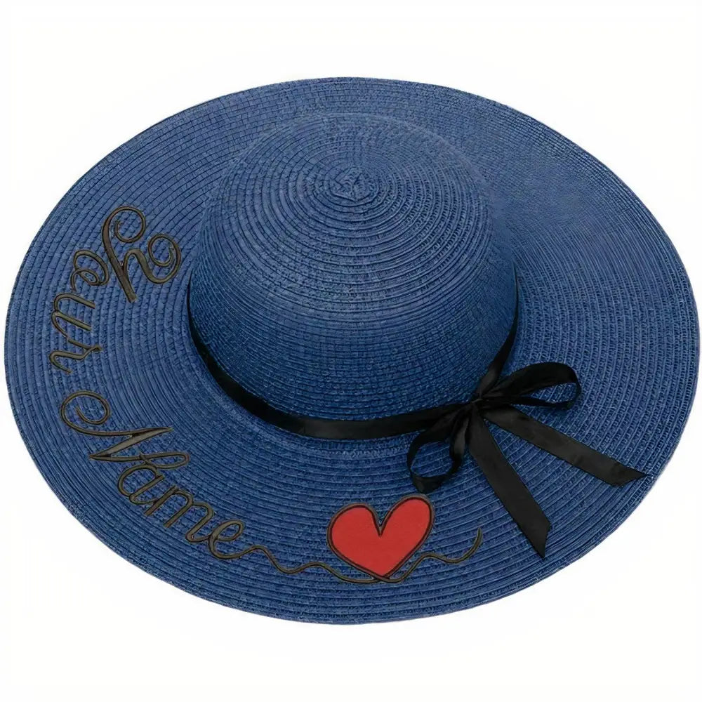 Chapeau de Paille Personnalisé Cœur - Bleu