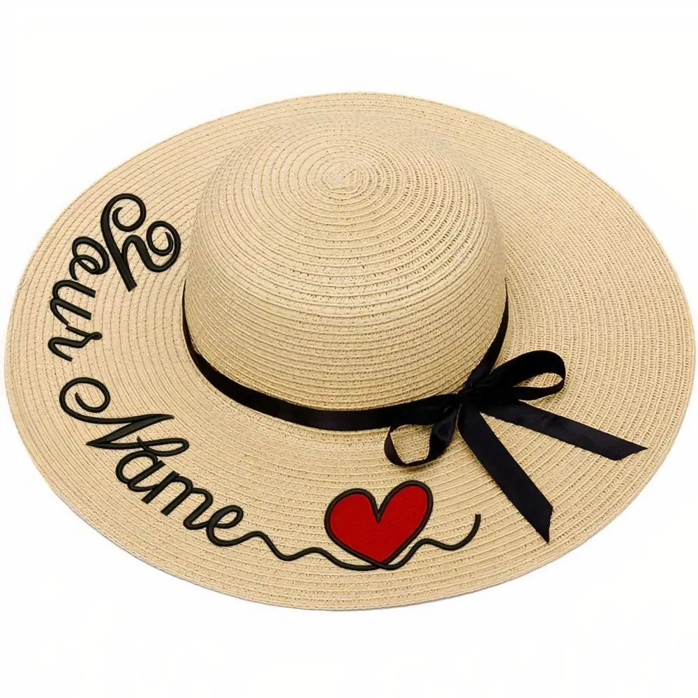 Chapeau de Paille Personnalisé Cœur Brodé - Beige