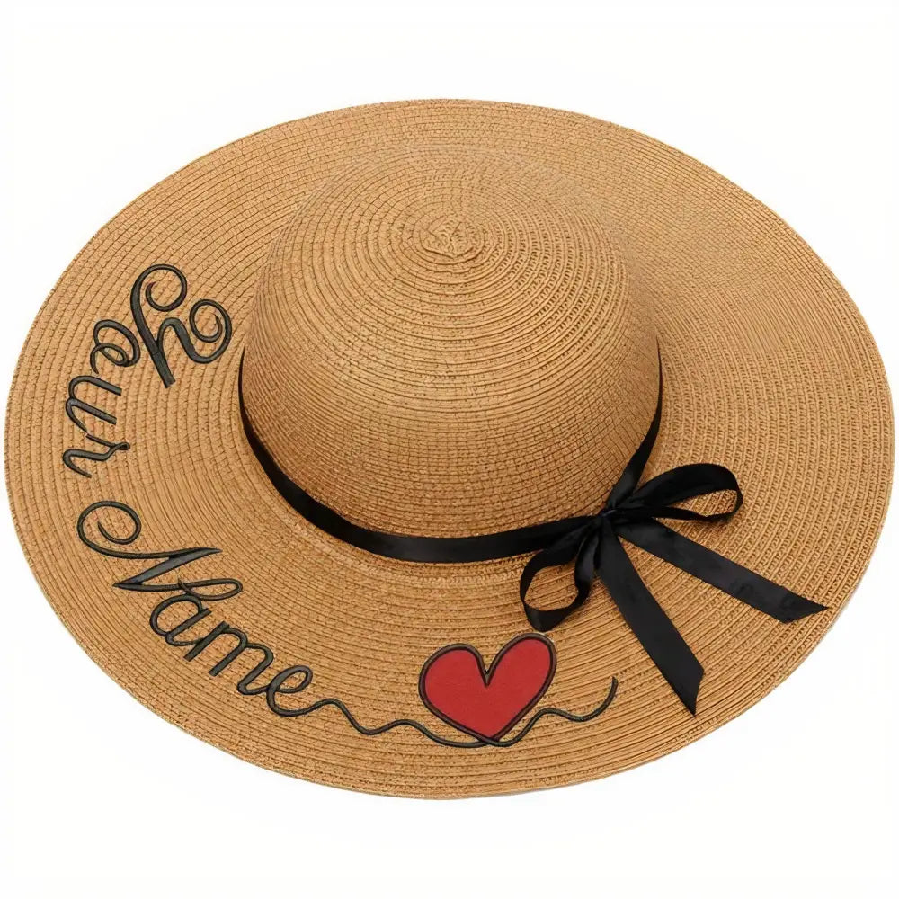 Chapeau de Paille Personnalisé Cœur - Camel