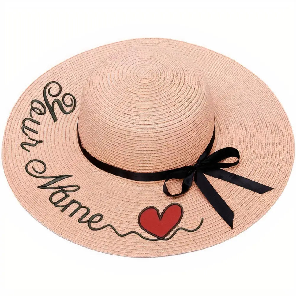 Chapeau de Paille Personnalisé Cœur - Rose
